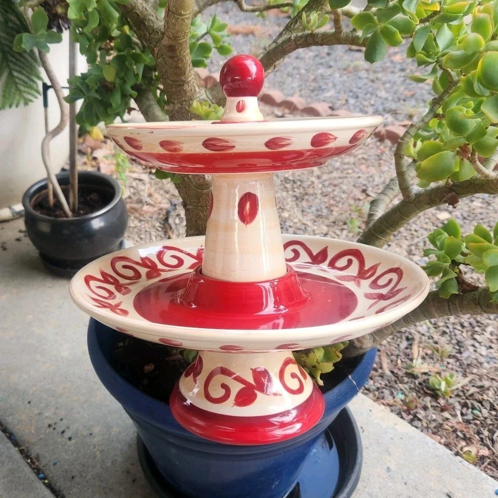 Pier 1 Hand Painted‎ Earthenware 2-Tier Dessert Serve Tray Discontinued Vallarta